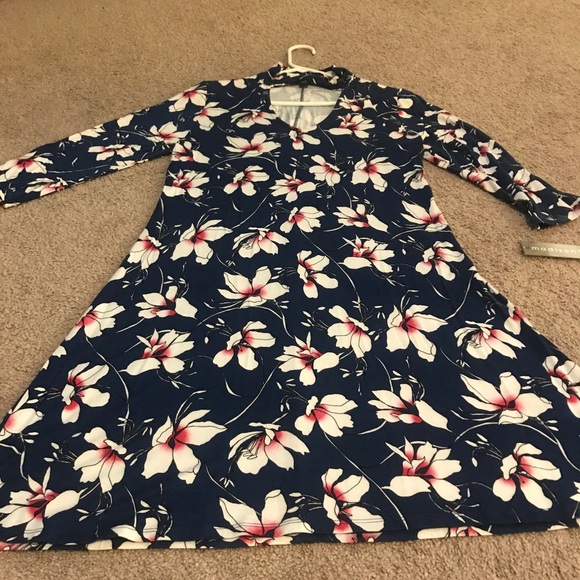 NWT Sz M Madison Leigh Dress Navy Coral - Picture 1 of 8